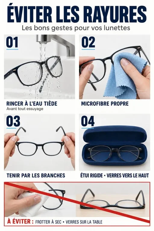 Bons gestes pour éviter une rayure sur verre lunette lors du nettoyage et du rangement