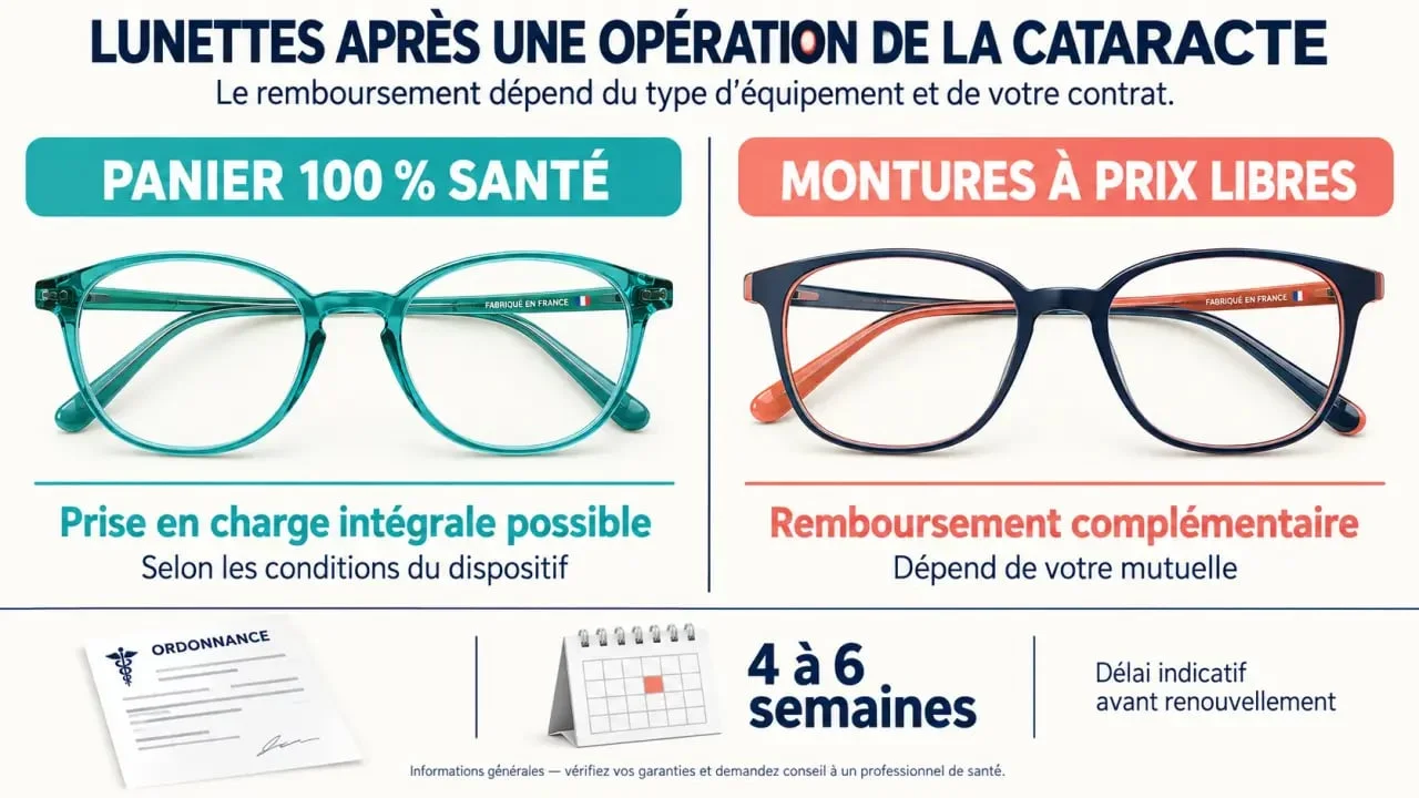 Remboursement lunettes après opération cataracte : comparaison entre panier 100 % Santé et équipement à prix libres