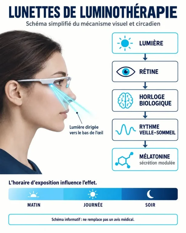 Fonctionnement d'une lunette luminothérapie et lien avec l'horloge biologique