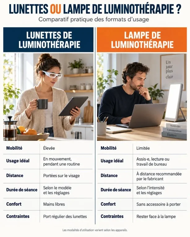 Lunette luminothérapie ou lampe de luminothérapie : comparaison des usages et critères de choix